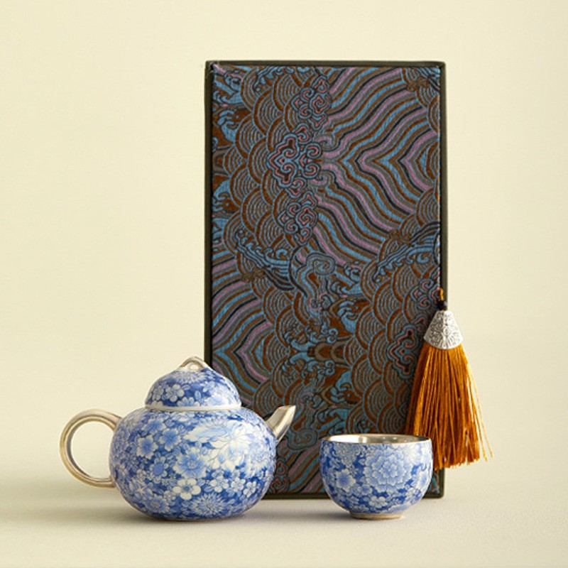 鎏银青花一壶一杯家用茶杯主人杯高档陶瓷套装家用陶瓷送礼长辈