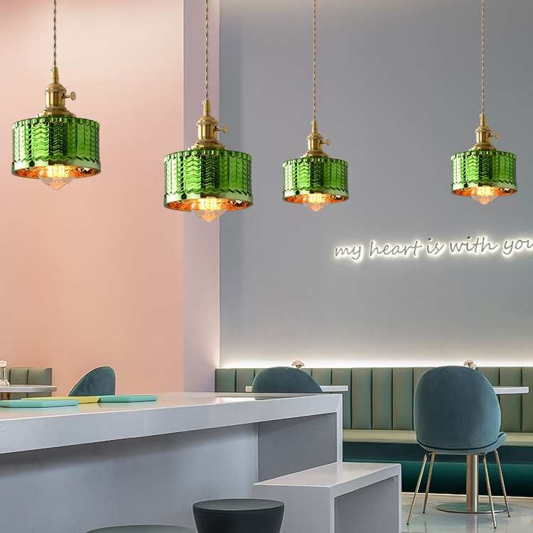 4I绿色黄铜玻璃日式过道灯酒吧民宿卧室阳台吧台复古单头极简小吊
