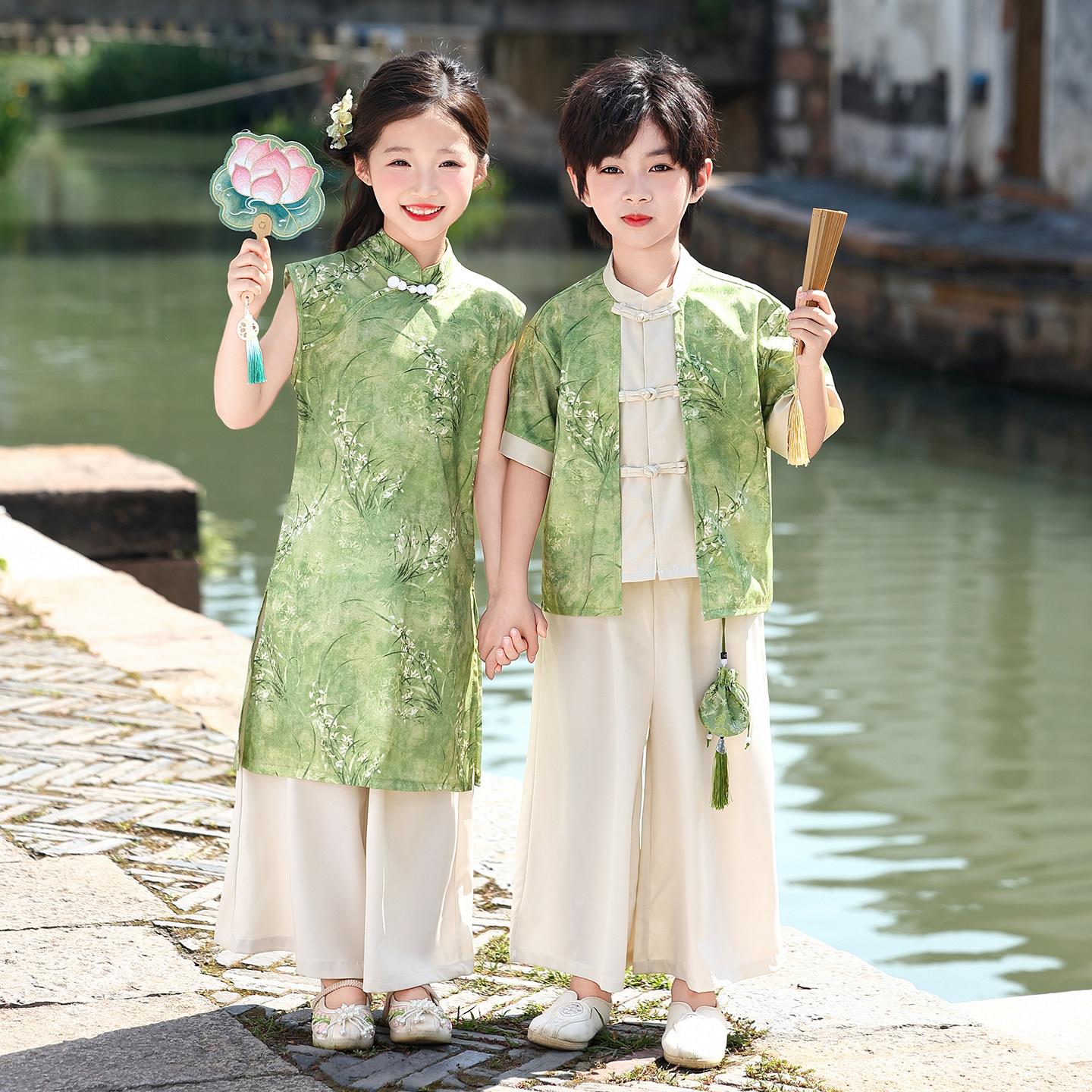 儿童汉服国学服春秋男女夏季唐装新中式国风幼儿园宝宝演出服套装