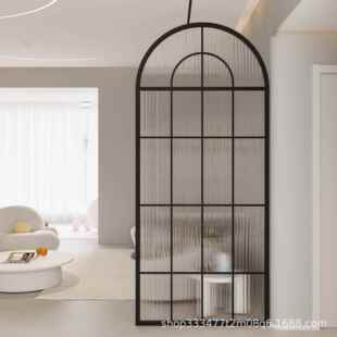 奶油风入户玄不钢半锈圆形隔断客SKU厅拱形弧铁艺屏关风 法式