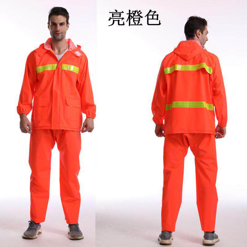 不漏水外卖骑手雨衣仿皮PVC雨衣加裆分体式套装反光工程安全雨衣