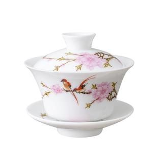 盖碗小号陶瓷三才碗品茗杯盖凹茶具纯白白瓷家用单个茶碗毫升茶杯