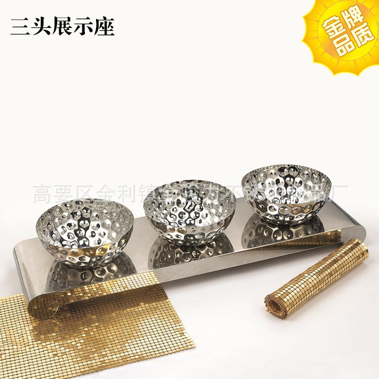 厂家直销高档三头不锈钢锤印展示座果盘 酒店酒吧KTV自助餐用品