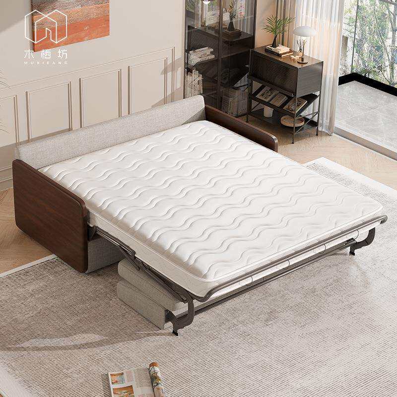 木栖坊实木可以长期睡的翻转沙发床带床垫式折叠小户型一体两用