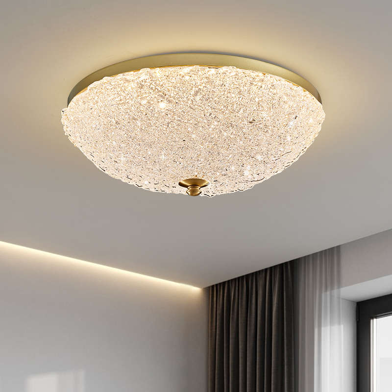 简约吸顶灯具 主卧室全铜现代家用led圆形房间三色变光奶油风新款