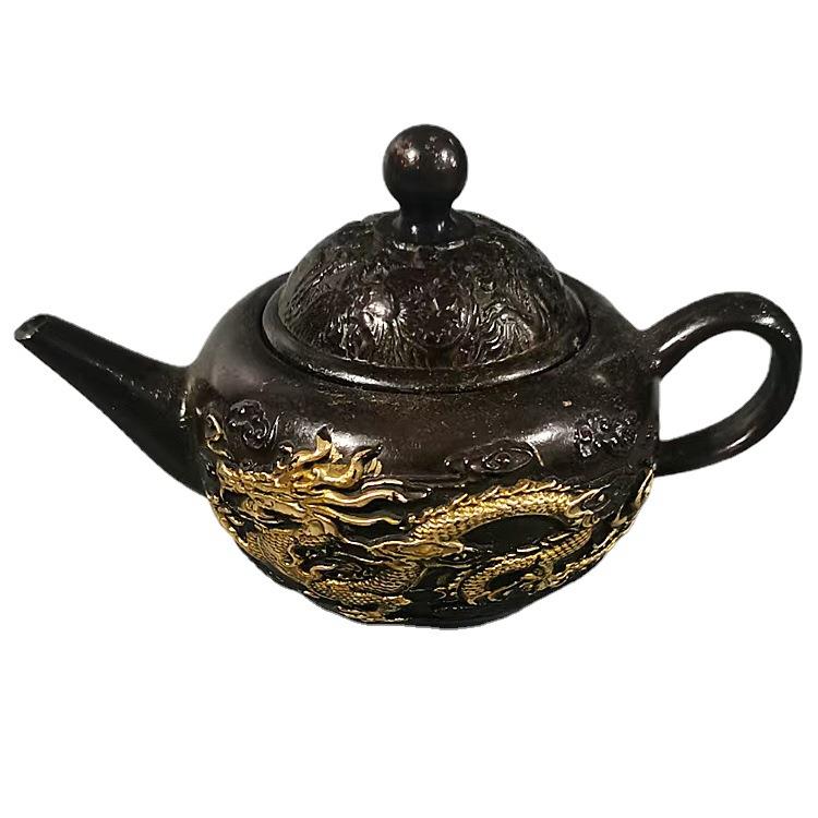 古玩铜器收藏鎏金铜茶壶龙凤茶壶酒壶小铜壶龙飞凤舞酒壶
