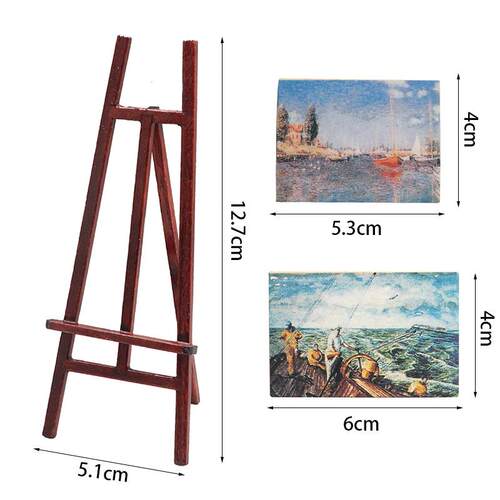 1:12娃娃屋diy小屋迷你静态模型场景配件毕业制作画架画板3件套同