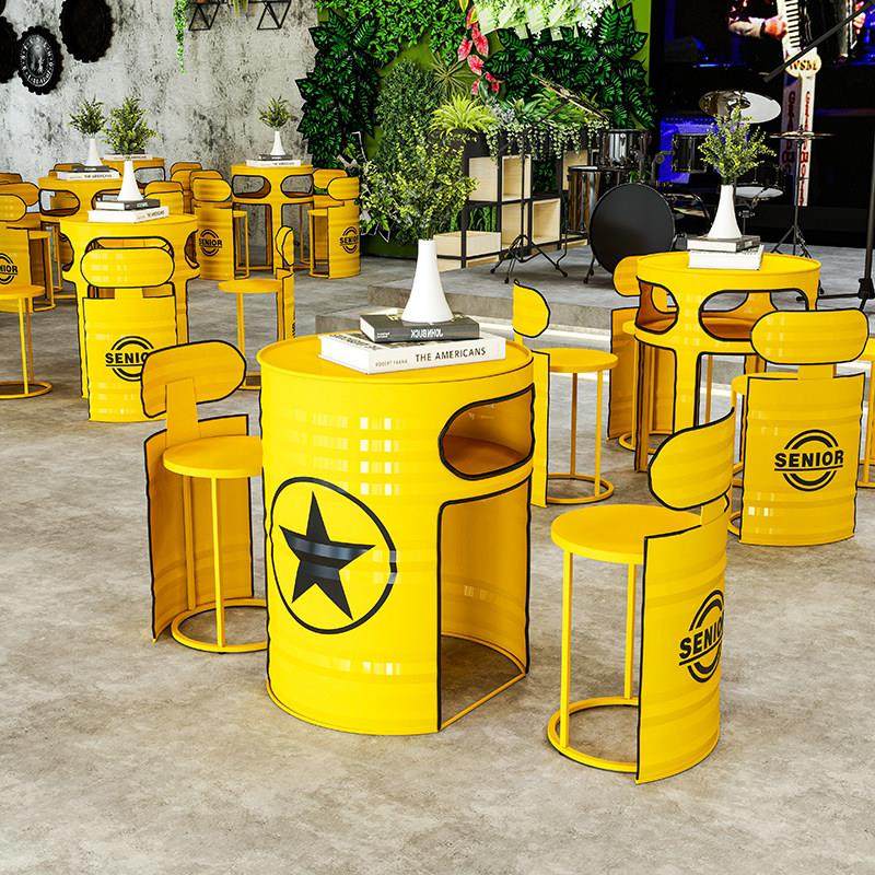 需定制网红奶茶咖啡酒吧健身房台球室店铺户内外工业风油桶桌椅商