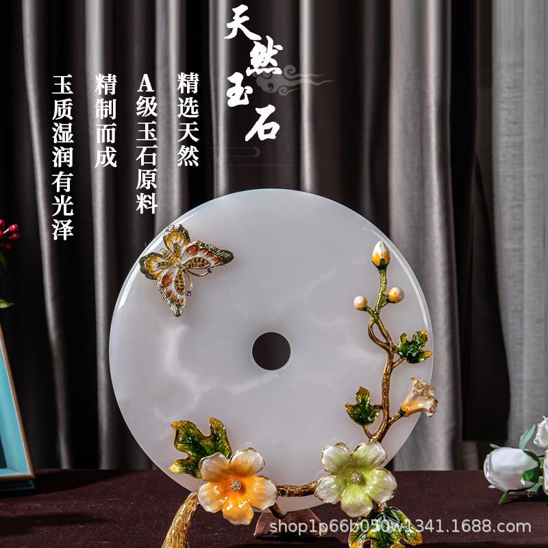 珐琅彩平安玉石扣摆件大客厅洒柜电视柜店铺开业乔迁家居装饰