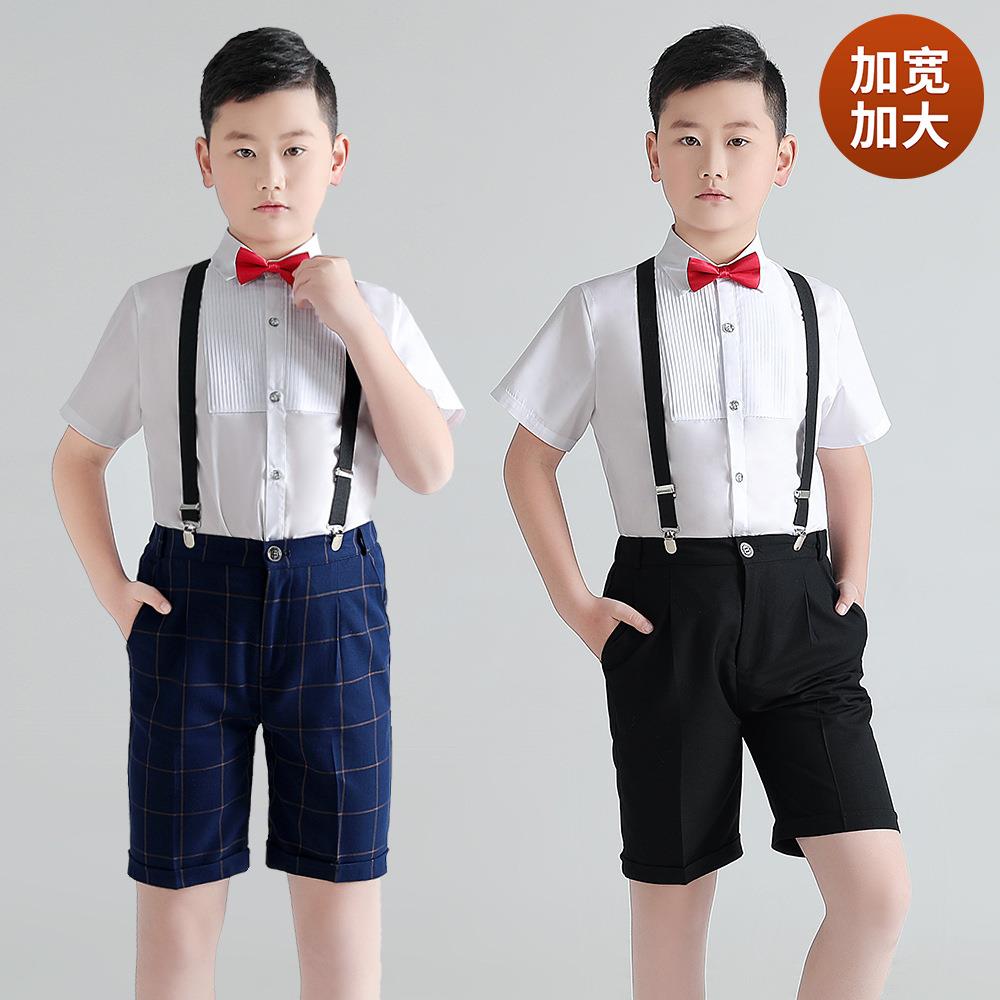 胖版儿童演出服夏季新款背带裤中大童加肥加大男童钢琴演讲礼服定
