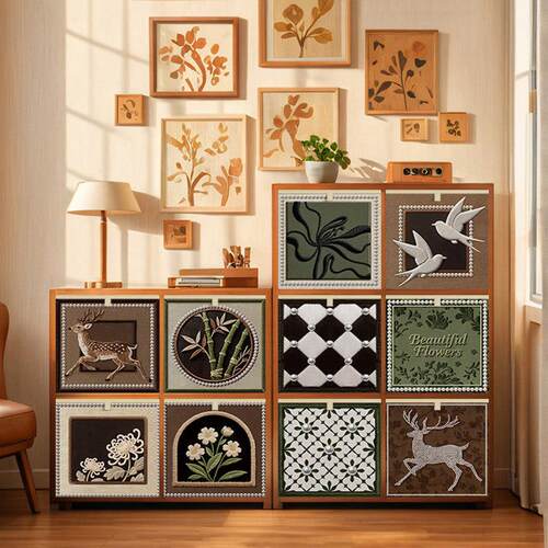 中古风布艺折叠收纳箱卡莱克格子柜收纳筐家用高级感大容量整理盒