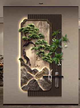 新中NUM松式玄关装饰画迎客立植砂岩走廊体过道尽头挂画水培绿壁