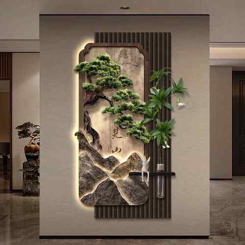 新中NUM松式玄关装饰画迎客立植砂岩走廊体过道尽头挂画水培绿壁