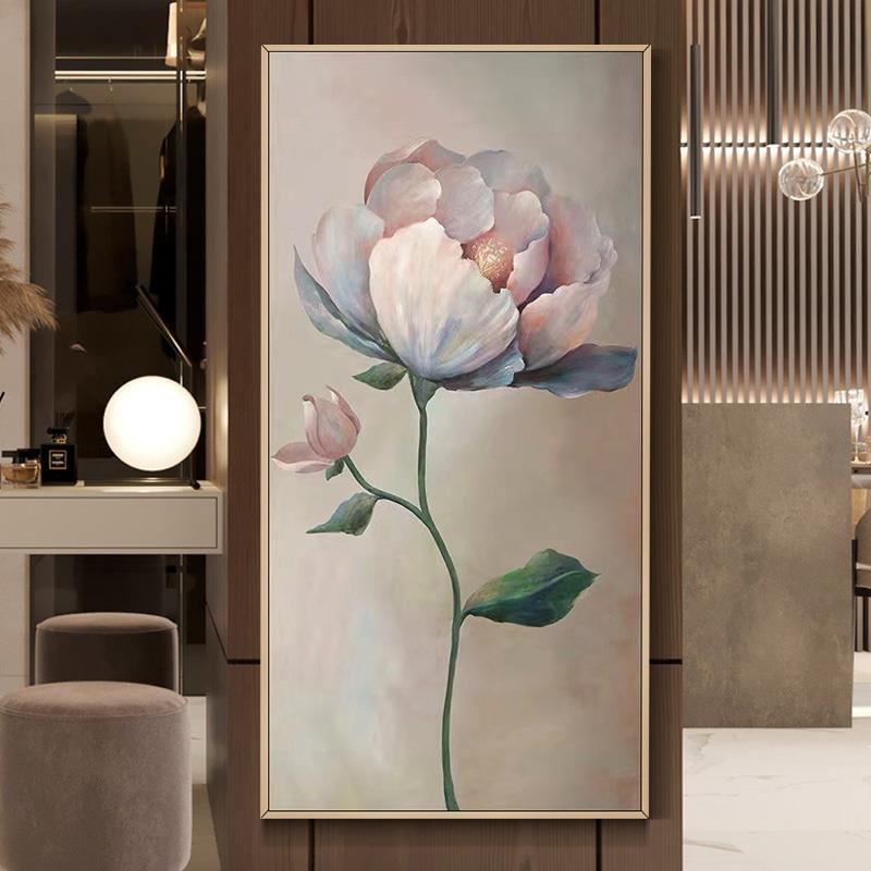 大芬村纯手绘油画现代简约风极简素雅花卉玄关客厅别墅落地装饰画图片
