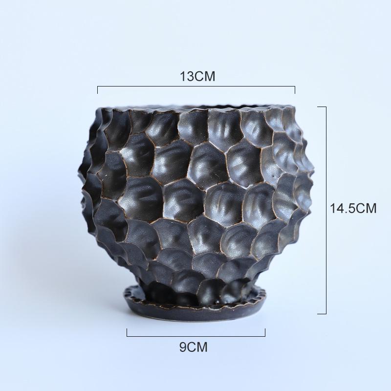 创意陶盆块根兰花花盆日式带托盘粗艺术盆景多盆栽陶瓷蝴蝶兰肉陶