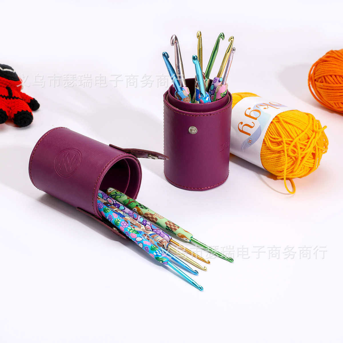 氧化铝钩针套装彩色软陶手柄小动物印花毛线DIY钩针编织工具