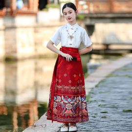 马面裙女童夏天儿童汉服，古装套装裙小女孩中国风，夏季复古薄款唐装