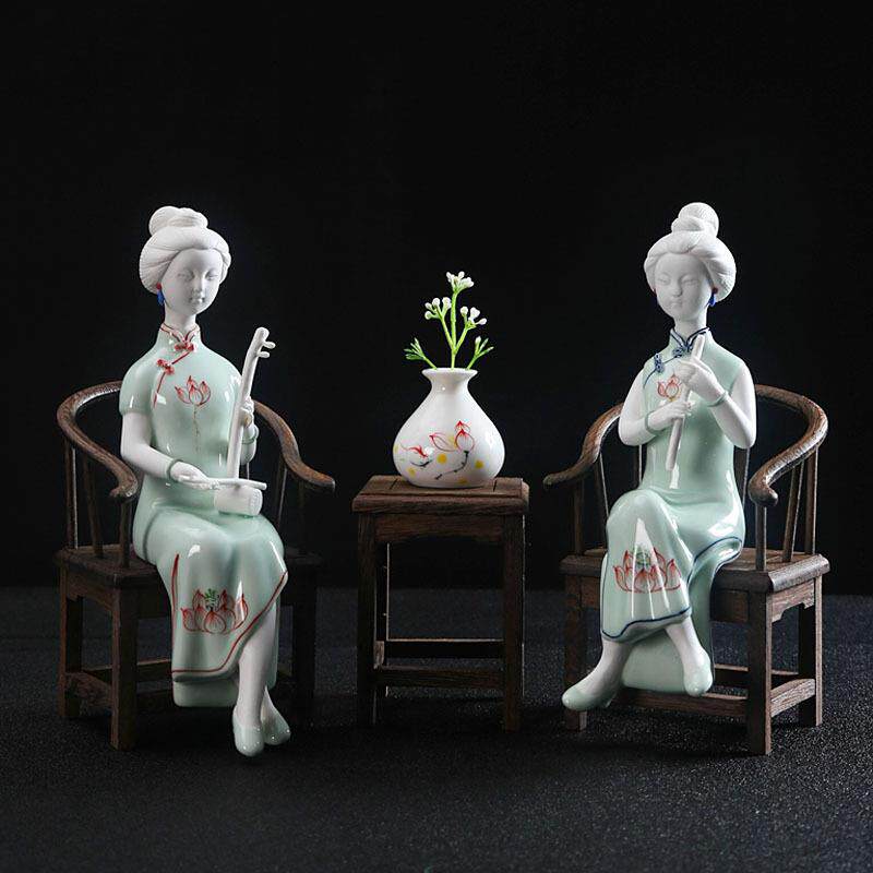 古典陶瓷人物仕女摆件德化陶瓷创意工艺品软装饰品玄关酒柜摆件