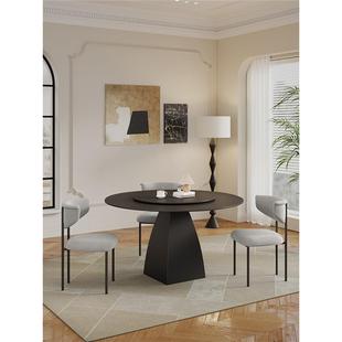 古复风家用10人黑色圆带 圆形法式 意式 极简WAP板餐桌2岩025桌新款