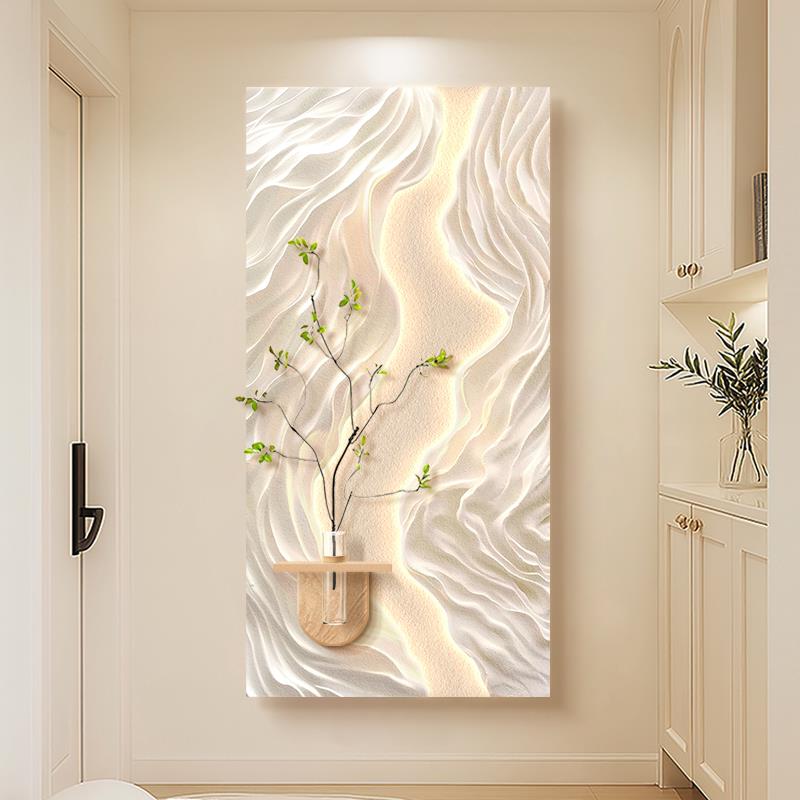 奶油风入户玄关装饰画抽象立体浮雕壁灯画现代简约走廊过道挂画