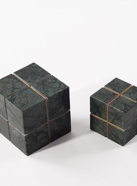 现代轻奢几何摆件大理石魔方工艺品客厅茶几陈设书房书桌装饰摆件