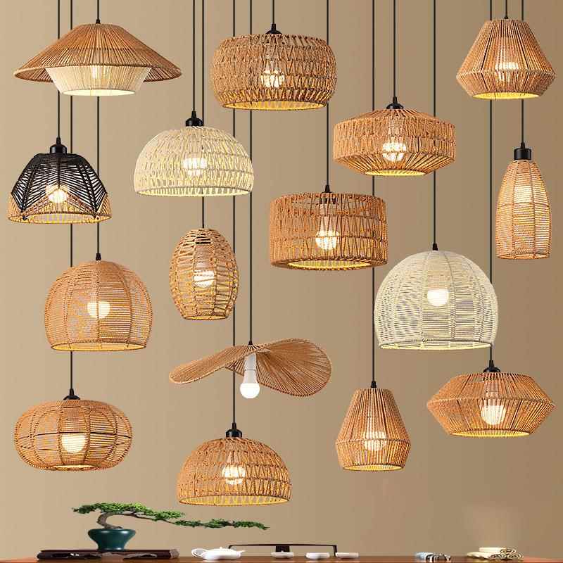 新中式茶室餐厅吊灯客厅中古灯榻榻米书房玄关创意藤编吊灯吧台灯