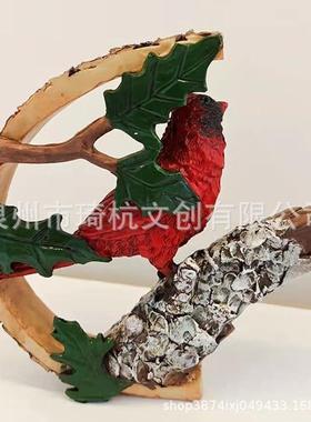 现货新品红衣主教树脂小鸟踩树枝摆件