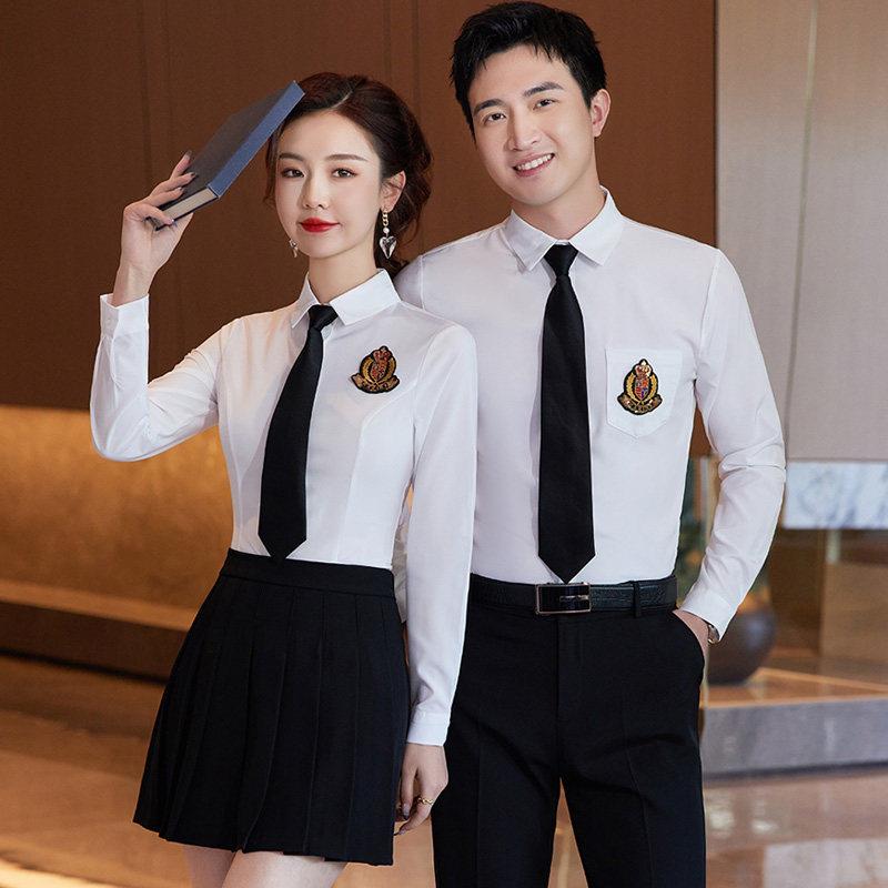 韩版校服英伦学院风jk制服衬衫男女同款长短袖白色衬衣百褶裙套装