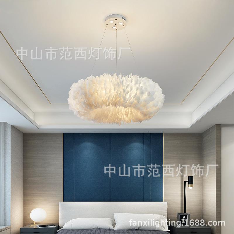 【源头厂家】温馨唯美花环羽毛吊灯 婚庆布置装饰卧室护眼羽毛灯
