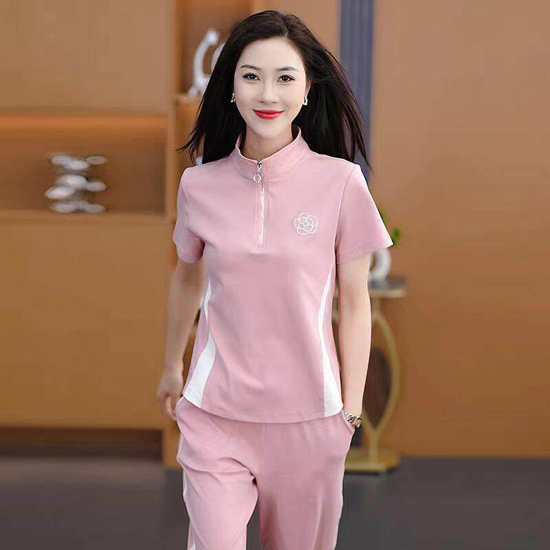女洋气时尚阔腿裤短袖休闲两件套薄款2025新款夏季运动服套装大码