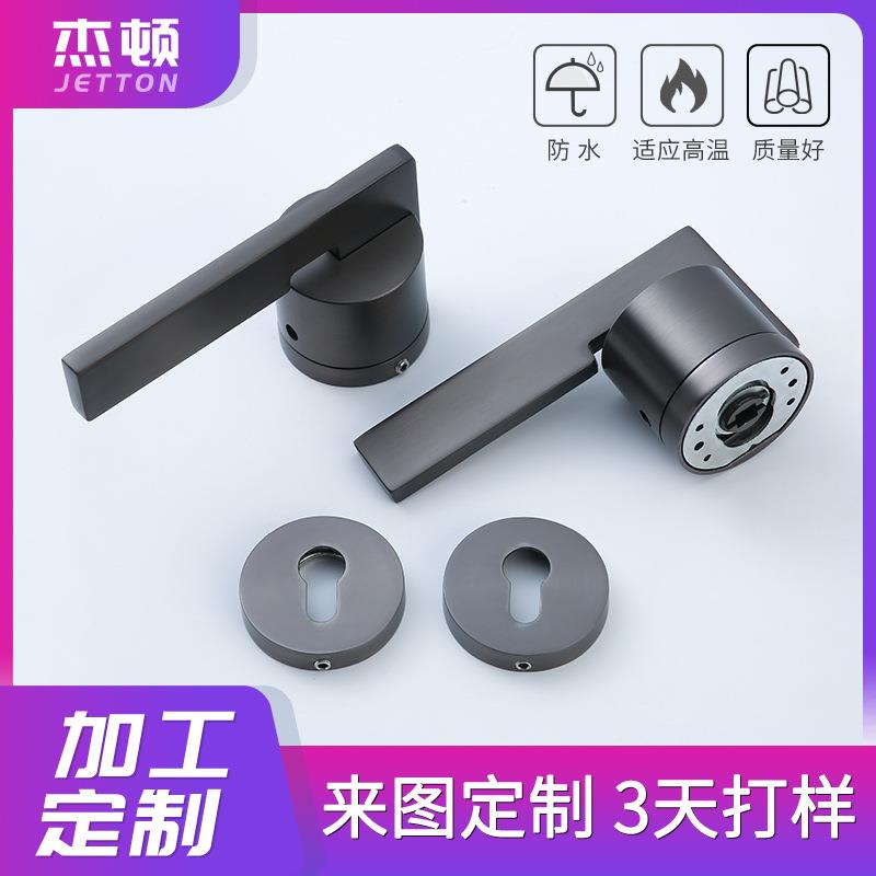 卧室房间门门锁锌合金静音欧式轻房门轻奢锁具家用简约黑色分体锁