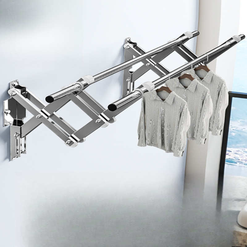 阳台窗外伸缩晾衣杆衣架户外推拉晒衣架不锈钢折叠晾衣杆室外凉衣