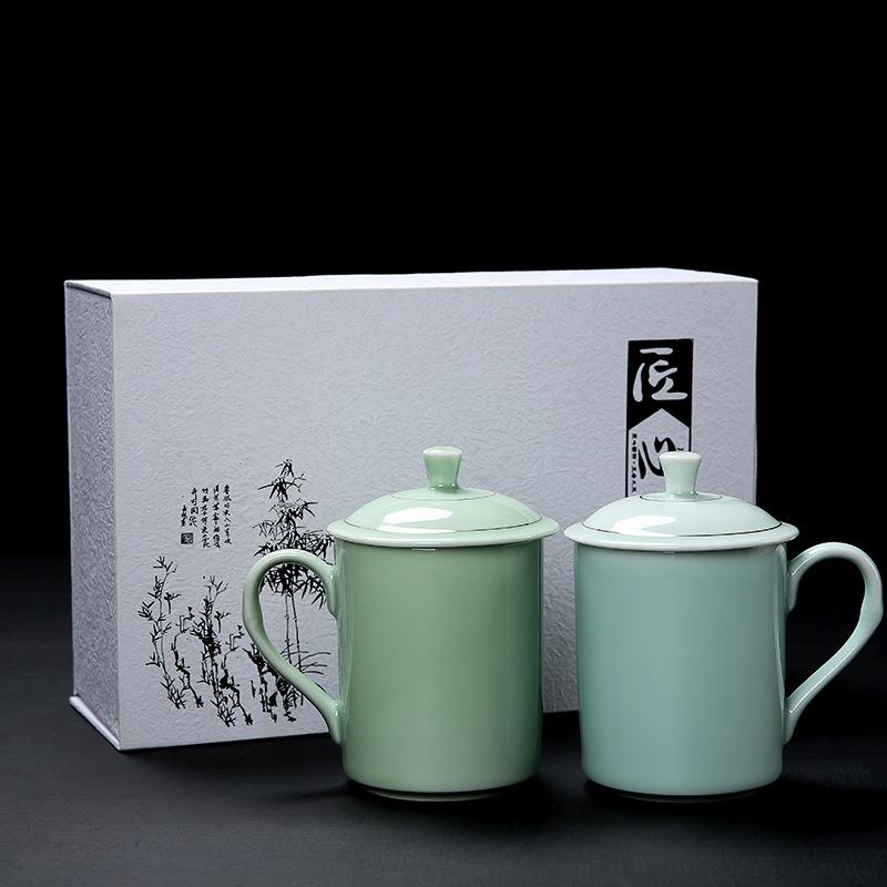 青瓷家用泡茶杯陶瓷杯办公杯个人杯公司会议开业礼品杯可刻字logo