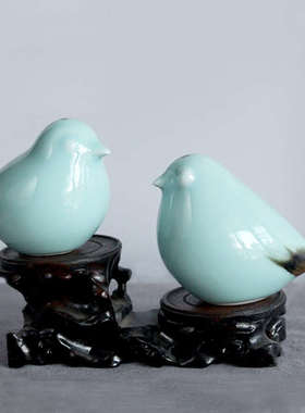 景德镇陶瓷鸟创意浪漫爱情摆件陶瓷家居桌面装饰工艺品相思鸟一对