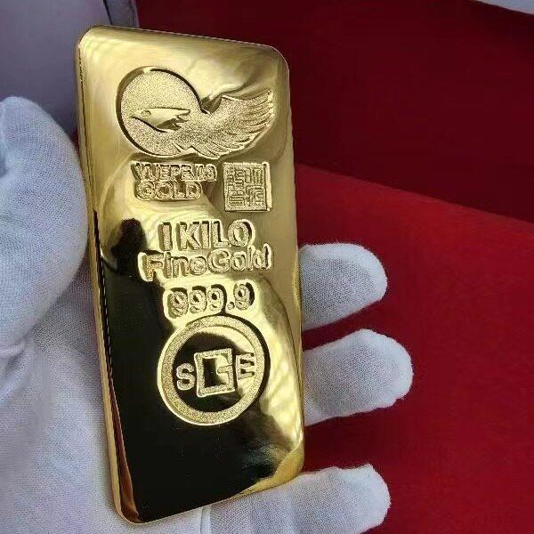 仿真庞博瑞士金条金砖金店银行实心铜镀金1000克样品金条道具摆件