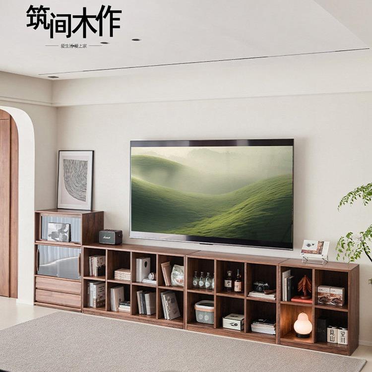 实木书柜黑胡桃木矮书架靠墙组合柜子落地电视柜储物隔断柜边柜