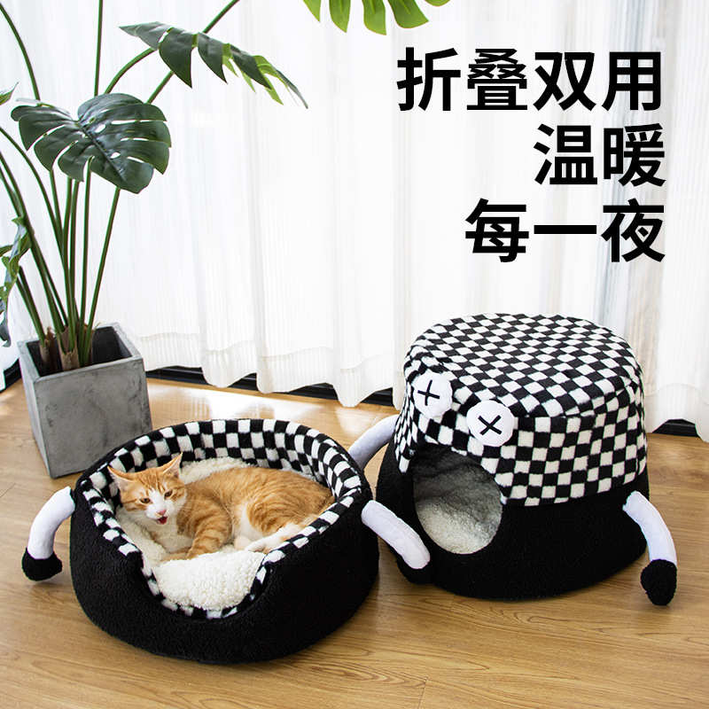派派猫创意造型冬季全封闭猫窝保暖可折叠双用宠物深度睡眠猫别墅