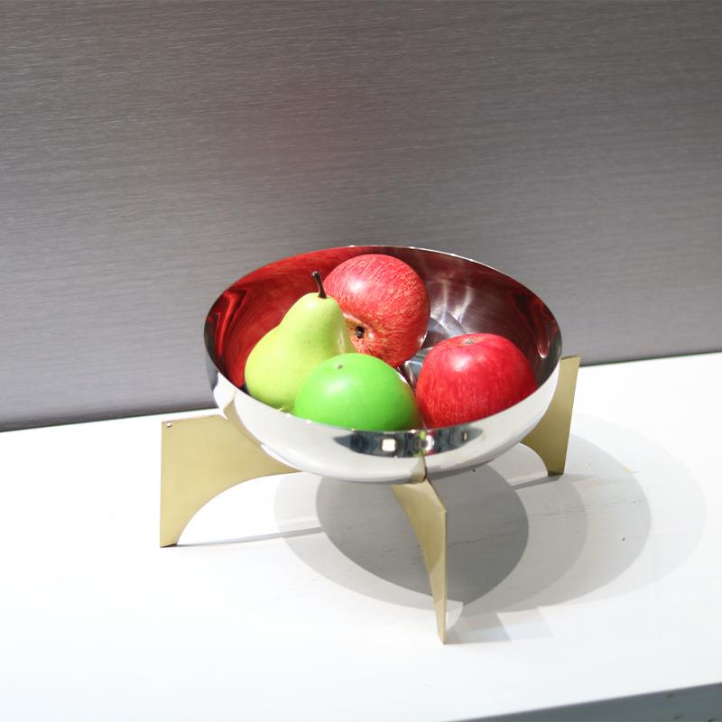 现代轻奢高档不锈钢果盘创意镜面水果托盘摆件样板间展厅装饰品