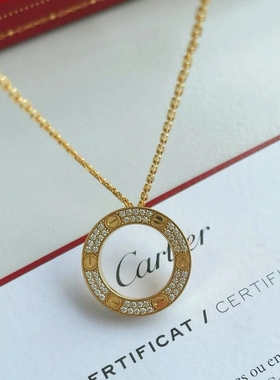 【公价6.95】99新卡地亚18K黄金满钻大饼项链正品二手B7058400