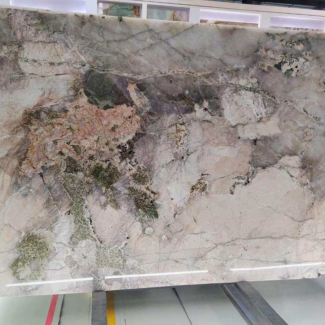 绿钻潘哆拉奢石餐桌意式简约大理石圆餐桌茶几台面板大理石纹