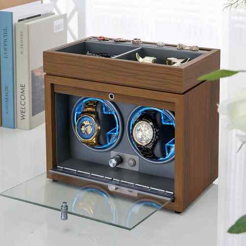 高档黑胡桃纹双立式表位自动摇表器层2达机械表电动马盒转表器手