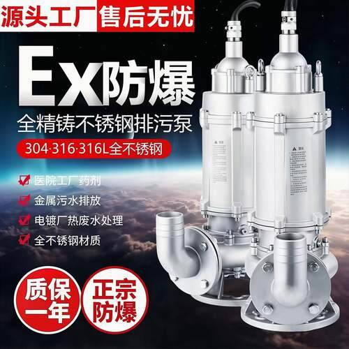 HWQB全不锈钢防爆潜水泵EX隔爆型BT4CT4加油站集水坑排污水泵