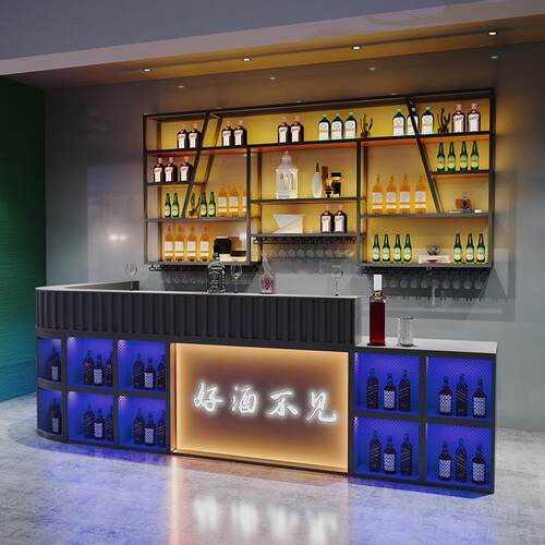 工业风酒吧吧台收银台转角烧烤店商用复古柜台铁艺餐厅台球馆前台