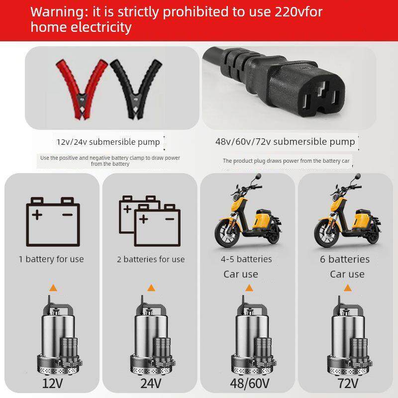 48V水泵60V电动汽车水泵灌溉农业电瓶汽车大功率小型直流潜水泵