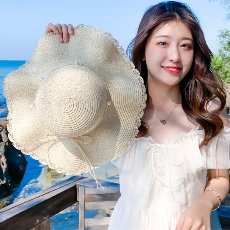 草帽女夏沙滩帽新款遮阳帽法式遮脸太阳帽2026年防晒帽子海边拍照