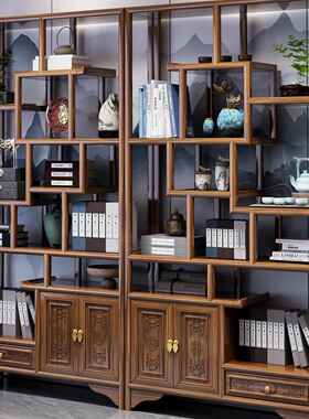 实新中式博古架多宝断阁木置物985架办茶室展示柜古公董隔陈列书