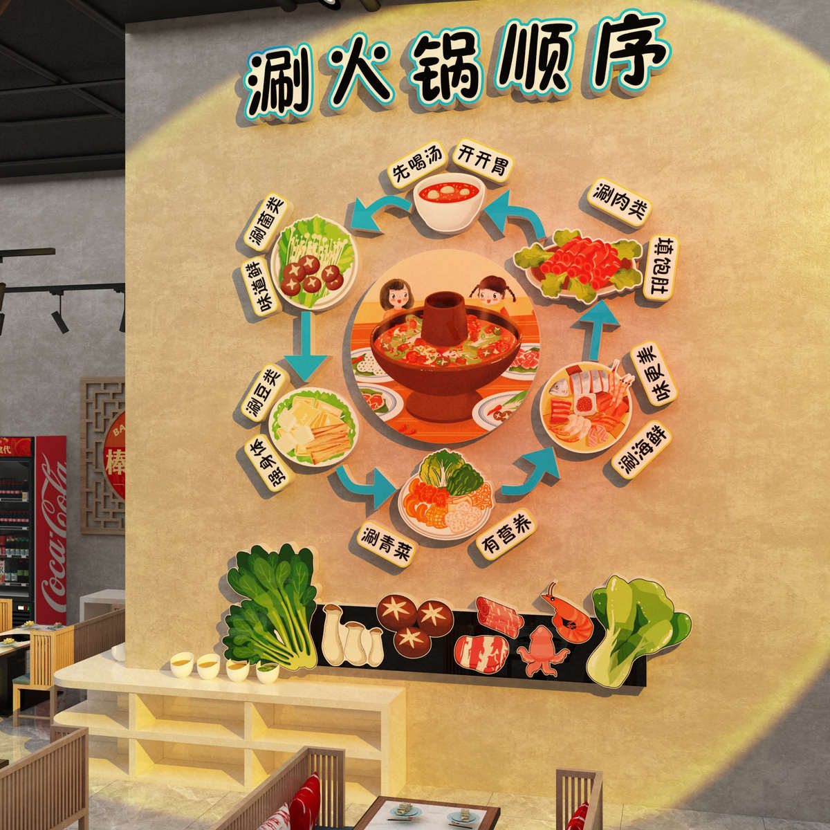 市井风格火锅店氛围布置墙面装饰麻辣烫串串涮香广告贴纸创意文化