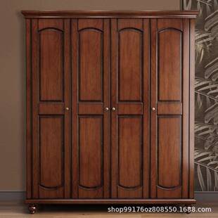 卧衣柜 济室型组装 美式 桃花芯现代开简约实木4门衣柜平门木经8809