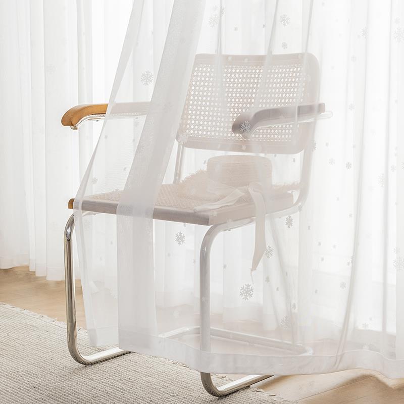 田园风小清新雪花纱帘客厅卧室飘窗阳台白纱窗帘白色薄纱绣花窗纱