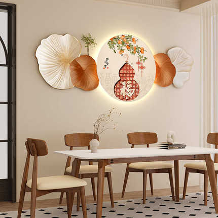 餐厅餐桌感来奶油画壁画风装饰画砂岩高级挂画石运转发光led